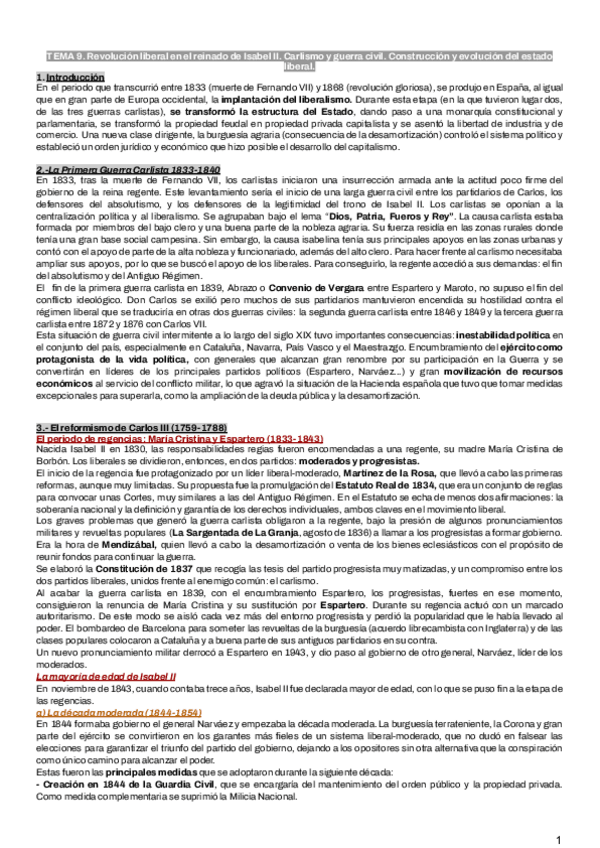 Miniatura del documento Tema-9Revolucion-liberal-en-el-reinado-de-Isabel-II.-Carlismo-y-guerra-civil.-Construccion-y-evolucion-del-estado-liberal..pdf