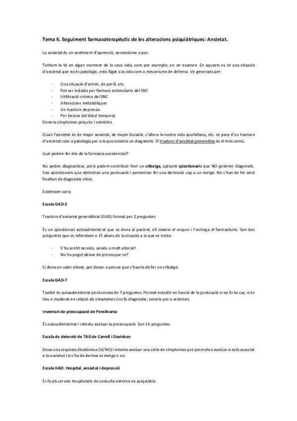 Miniatura del documento Tema 6. Seguiment farmacoterapèutic de les alteracions psiquiàtriques. Ansietat.  .pdf