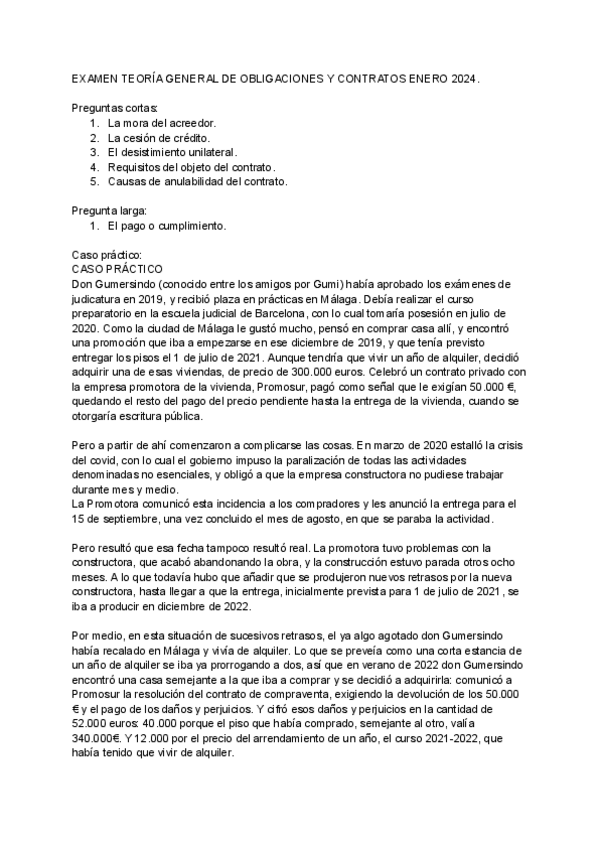 Miniatura del documento EXAMEN ENERO 2024 Teoría General de Obligaciones y Contratos.pdf