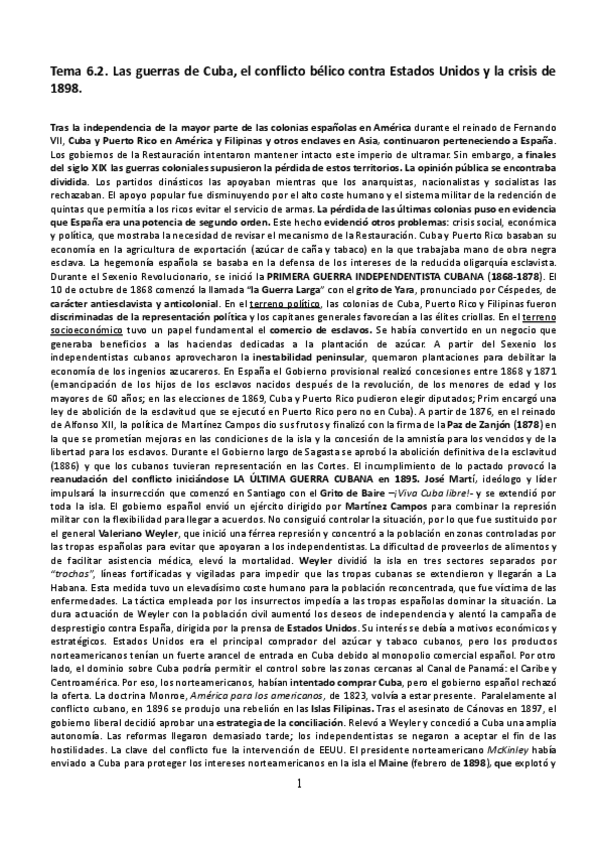 Miniatura del documento Tema-6.2.-Las-guerras-de-Cuba-el-conflicto-belico-contra-Estados-Unidos-y-la-crisis-de-1898..pdf