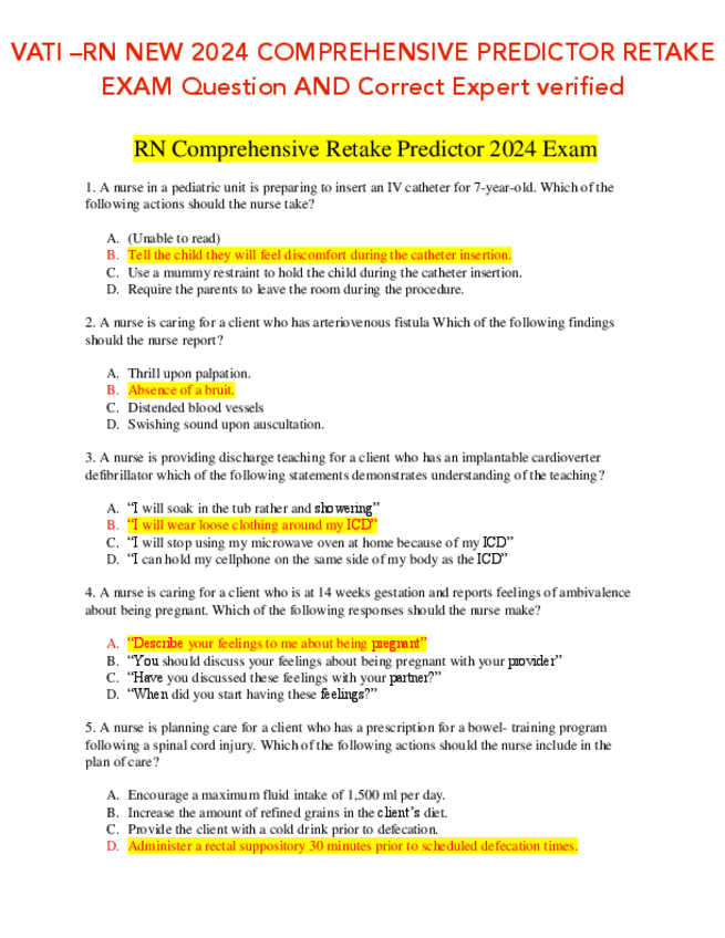 Miniatura del documento VATI-RN-NEW-2024-COMPREHENSIVE-PREDICTOR-RETAKE-EXAM-Question-AND-Correct-Expert-verified.pdf