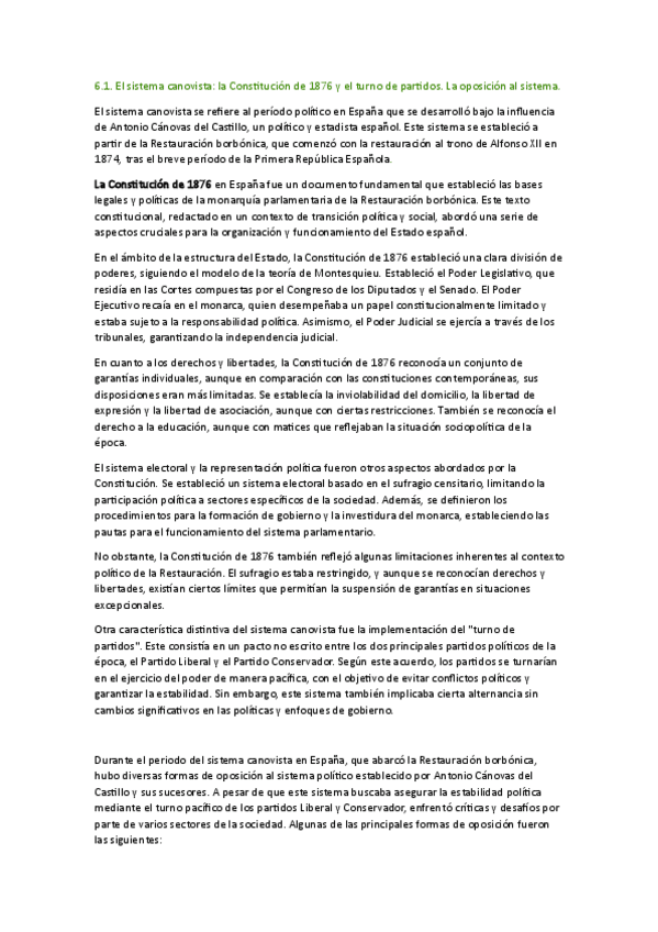 Miniatura del documento 6.1. El sistema canovista: la Constitución de 1876 y el turno de partidos. La oposición al sistema..pdf