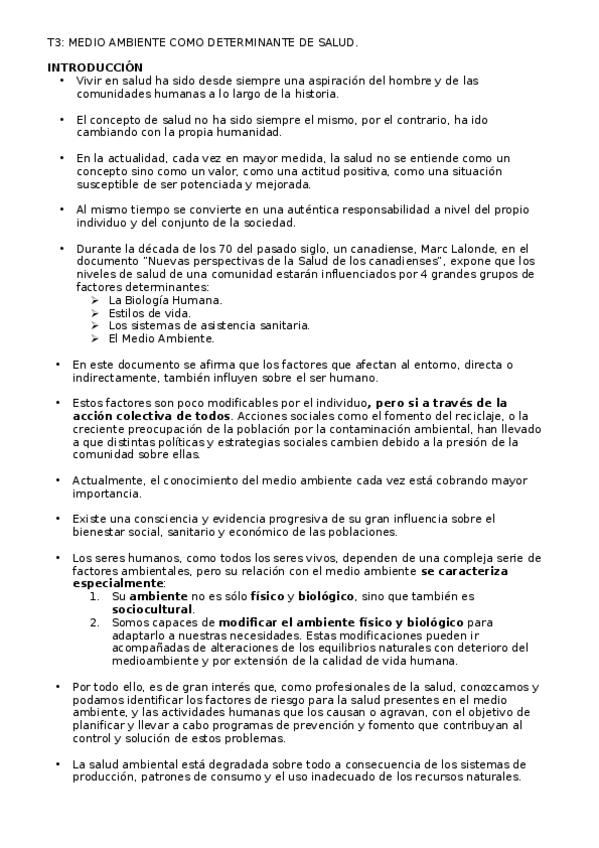 Miniatura del documento T3 MEDIO AMBIENTE COMO DETERMINANTE DE LA SALUD.pdf.docx