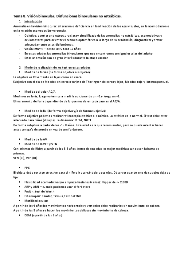 Miniatura del documento Tema 8. Visión binocular. Disfunciones binoculares no estrábicas..pdf