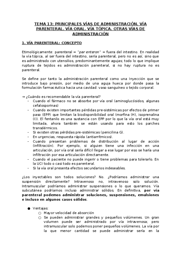Miniatura del documento PRINCIPALES VÍAS DE ADMINISTRACIÓN. VÍA PARENTERAL. VÍA ORAL. VÍA TÓPICA. OTRAS VÍAS DE ADMINISTRACIÓN.docx