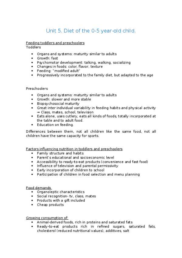 Miniatura del documento Unit 5. Diet of the 0-5 year-old child..docx