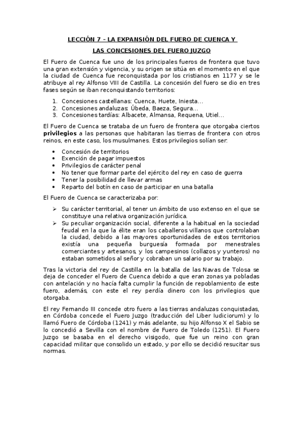 Miniatura del documento LECCIÓN 7 - LA EXPANSIÓN DEL FUERO DE CUENCA Y LAS CONCESIONES DEL FUERO JUZGO.docx
