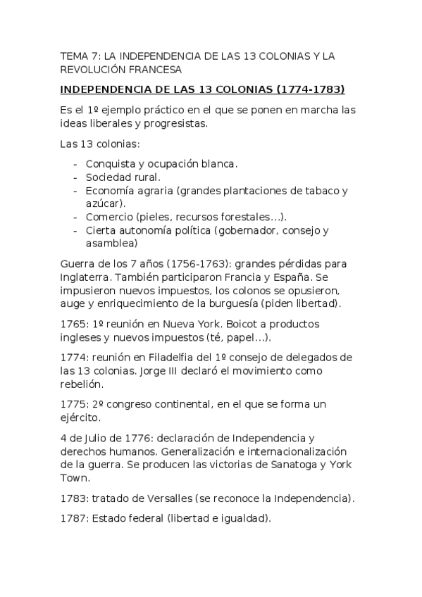 Miniatura del documento TEMA 7 INDEPENDENCIA DE LAS 13 COLONIAS Y REVOLUCIÓN FRANCESA.docx
