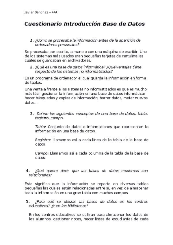 Miniatura del documento Cuestionario Base de Datos
