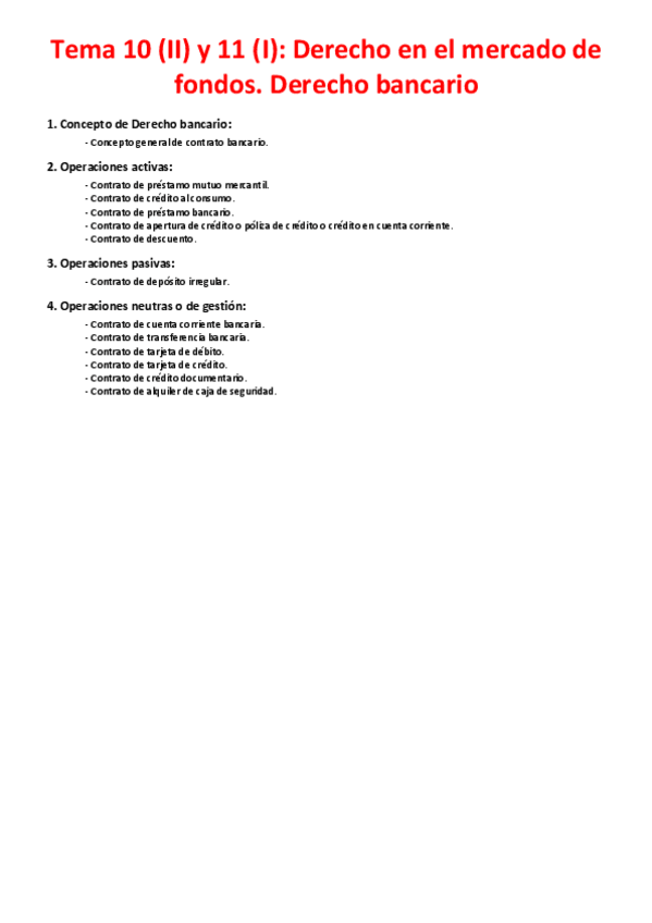 Miniatura del documento Tema 10 (II) y 11 (I) - Derecho del mercado de fondos. Derecho bancario.pdf