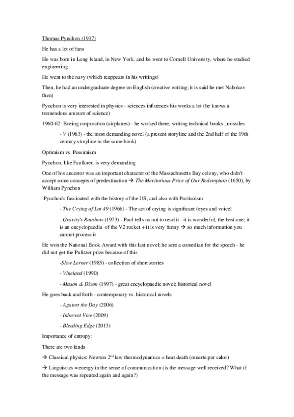 Miniatura del documento Thomas Pynchon + The Crying of Lot 49.docx