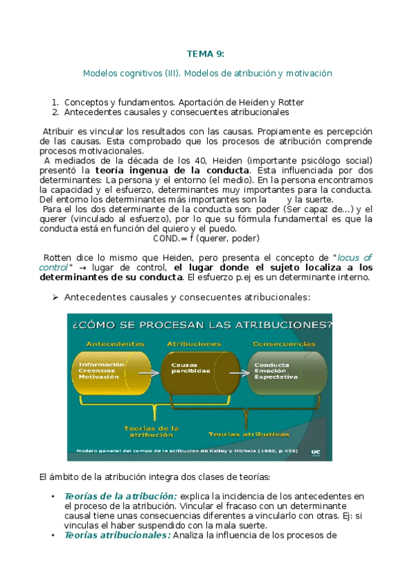 Miniatura del documento Tema 7. Modelos cognitivos (III). Procesos de atribución y emoción.odt