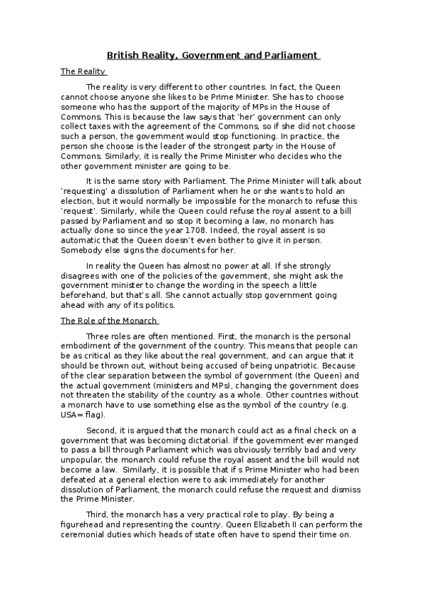 Miniatura del documento British Reality- Government and Parliament.docx