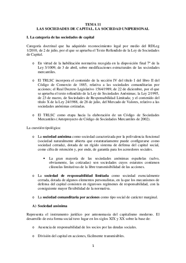Miniatura del documento TEMA 11. Las sociedades de capital. La sociedad unipersonal.pdf