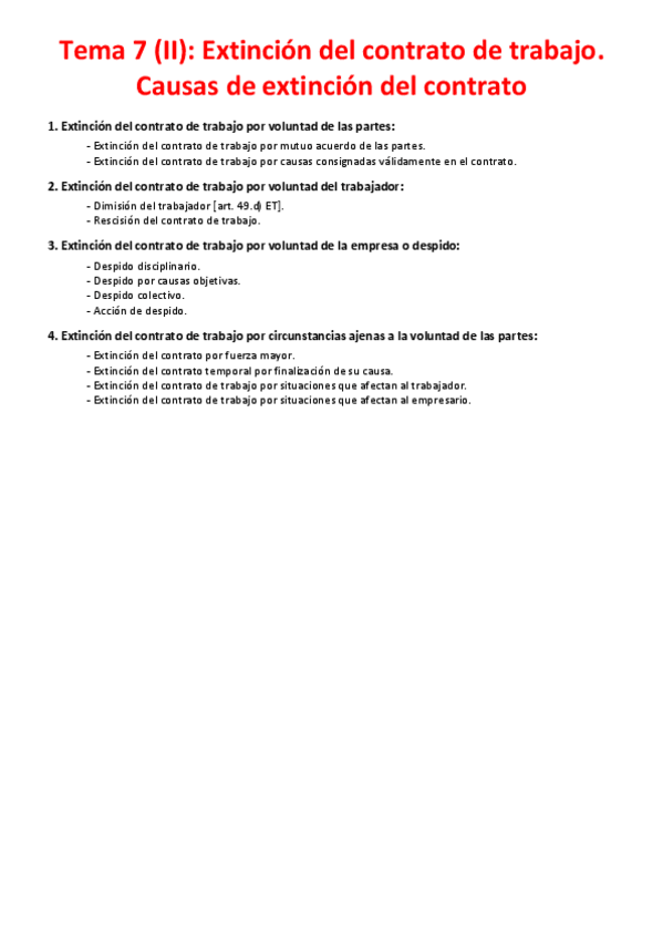 Miniatura del documento Tema 7 (II) - Extinción del contrato de trabajo. Causas de extinción del contrato.pdf