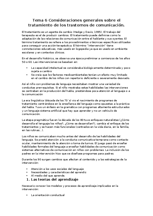 Miniatura del documento Tema 6 Consideraciones generales sobre el tratamiento de los trastornos de comunicación.docx