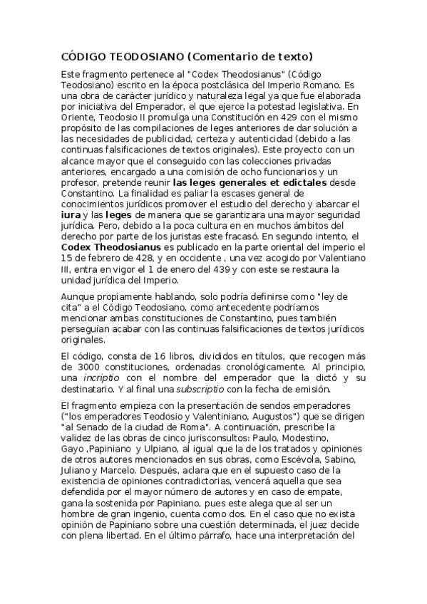 Miniatura del documento CÓDIGO TEODOSIANO comentario.docx