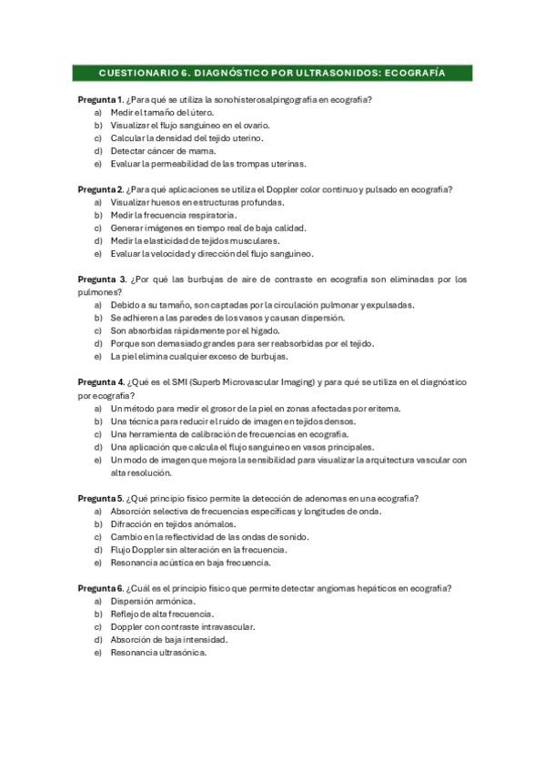 Miniatura del documento Cuestionario 6 - Diagnóstico por ultrasonidos. Ecografía.pdf