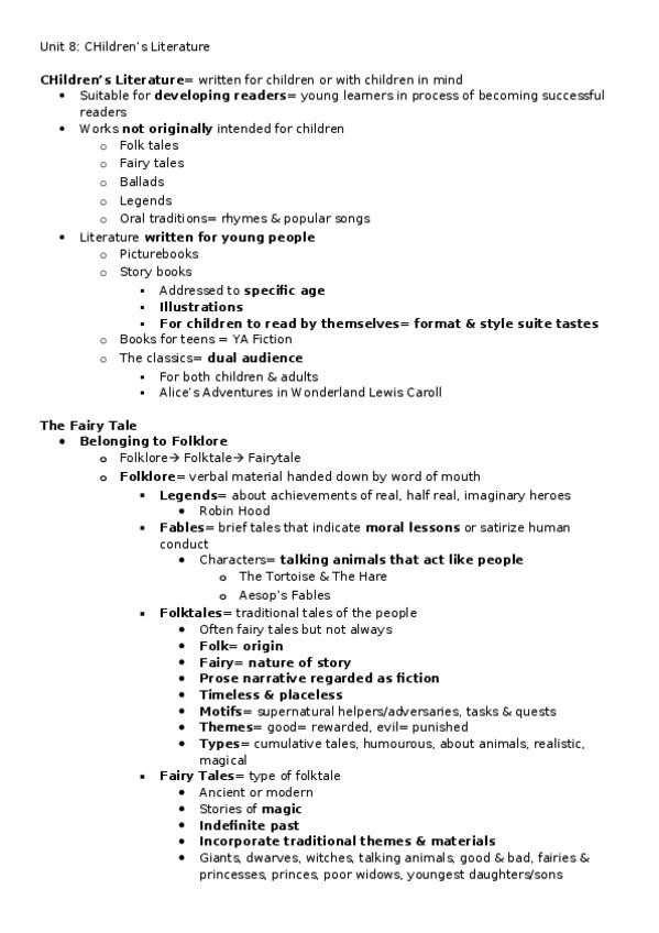 Miniatura del documento Unit 8 Fantasy- Golden AGe of CHildrens Literature.docx