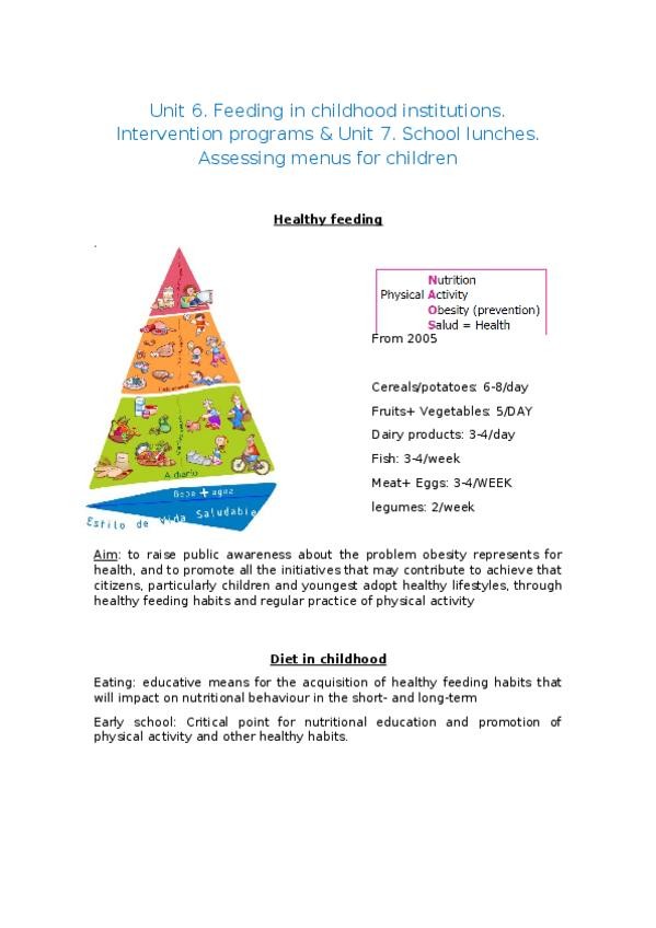 Miniatura del documento Unit 6. Feeding in childhood institutions. Intervention programs & Unit 7. School lunches. Assessing menus for children.docx
