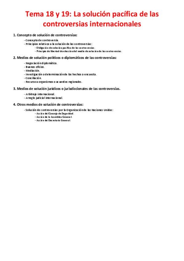 Miniatura del documento Tema 18 y 19 - El arreglo pacífico de controversias internacionales.pdf