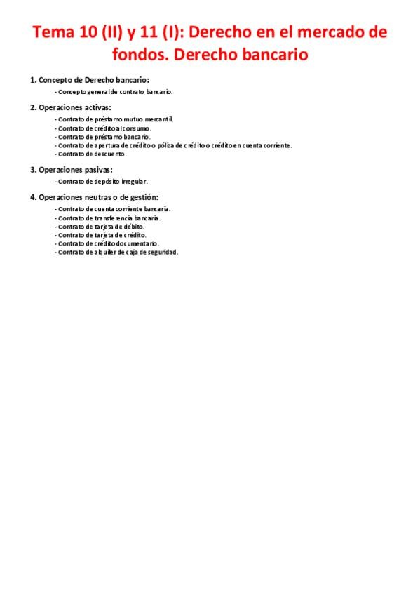 Miniatura del documento Tema 10 (II) y 11 (I) - Derecho del mercado de fondos. Derecho bancario.pdf