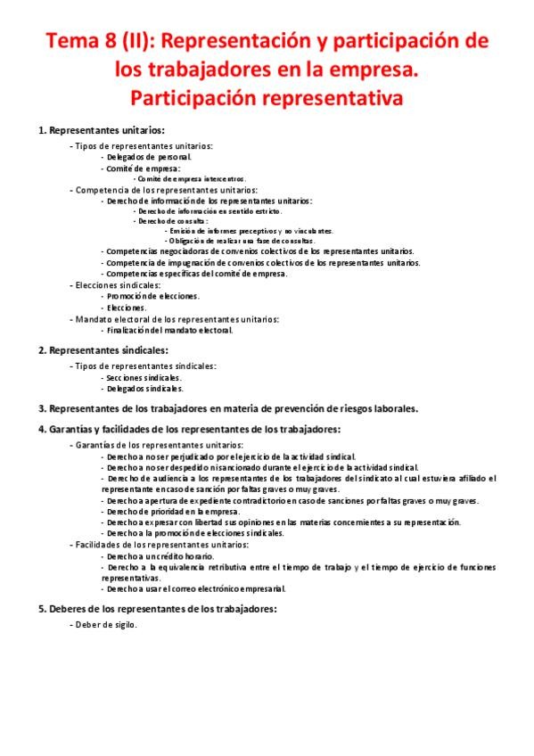 Miniatura del documento Tema 8 (II) - Representación y participación de los trabajadores en la empresa. Participación representativa.pdf