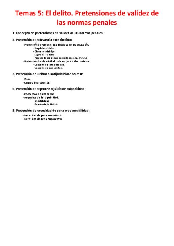 Miniatura del documento Tema 5 - El delito. Pretensiones de validez de las normas penales.pdf