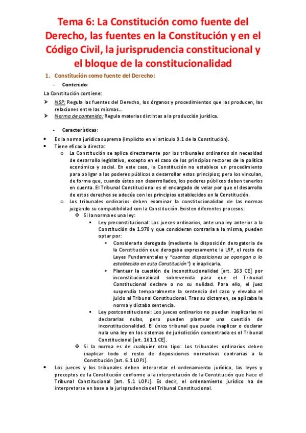 Miniatura del documento Tema 6 - La Constitución como fuente del Derecho- las fuentes en la Constitución y en el Código Civil, la jurisprudencia constitucional y el bloque de la constitucionalidad.pdf