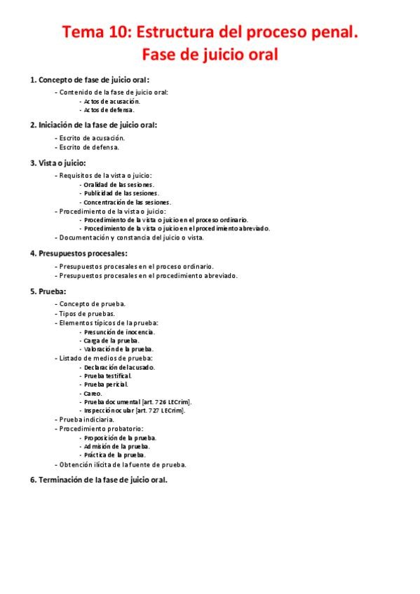 Miniatura del documento Tema 10 - Estructura del proceso penal. Fase de juicio oral.pdf