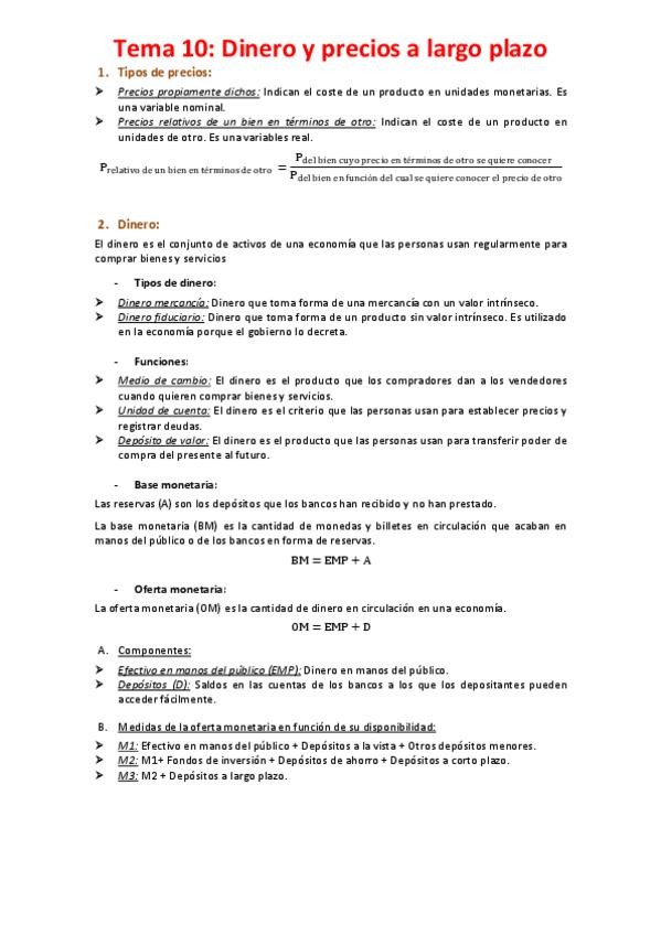 Miniatura del documento Tema 10 - Dinero y precios a largo plazo.pdf