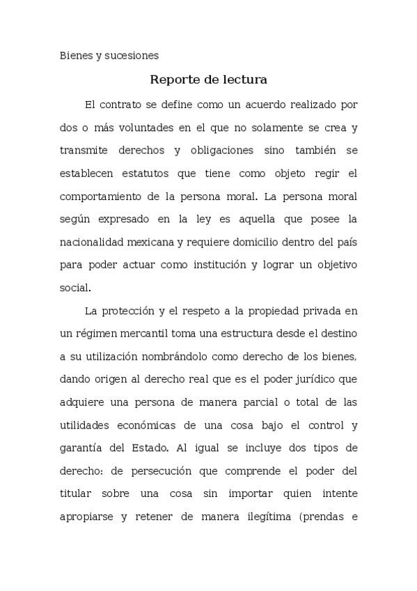 Miniatura del documento Reporte de lectura Bienes y suceciones.docx