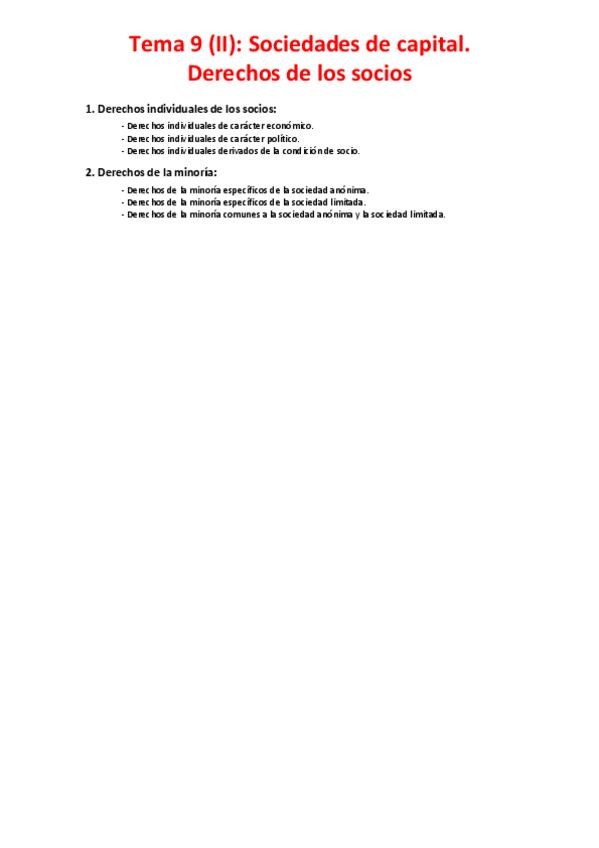 Miniatura del documento Tema 9 (II) - Sociedades de capital. Derechos de los socios.pdf