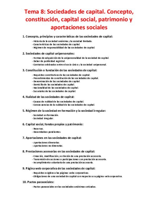 Miniatura del documento Tema 8 - Sociedades de capital. Concepto- constitución, capital social, patrimonio y aportaciones sociales.pdf
