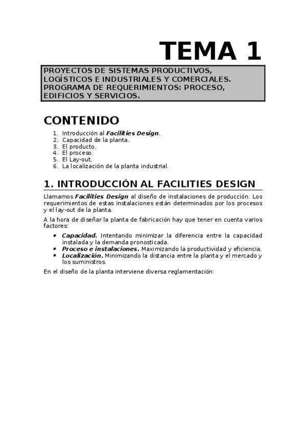 Miniatura del documento Tema 01 - Proyectos de sistemas productivos- logísticos e industriales y comerciales. Programa de requerimientos, proceso, edicifios y servicios.docx