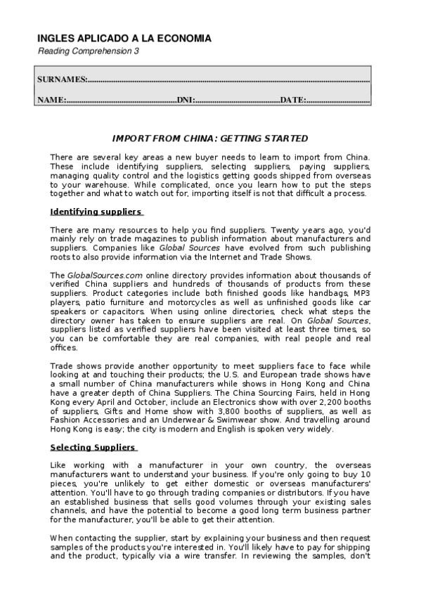 Miniatura del documento ReadingComprehension3ImportfromChina.doc