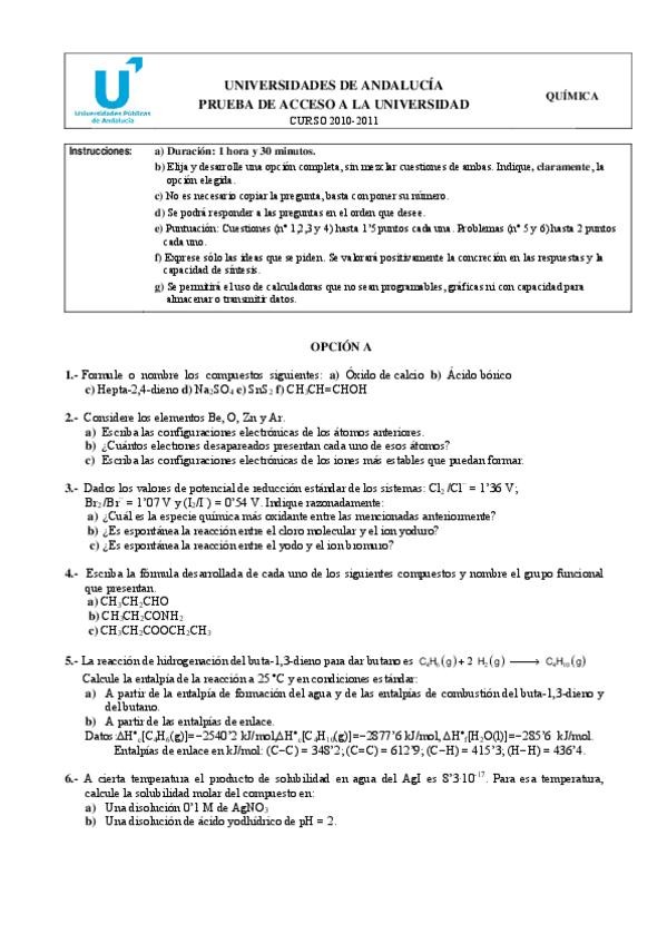 Miniatura del documento Examen Química Septiembre 2011