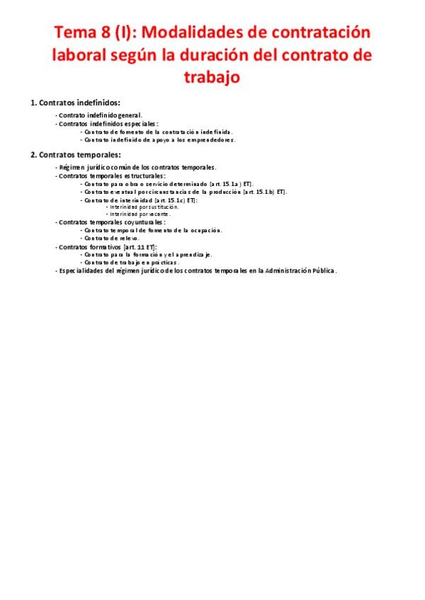 Miniatura del documento Tema 8 (I) - Modalidades de contratación laboral según la duración del contrato de trabajo.pdf
