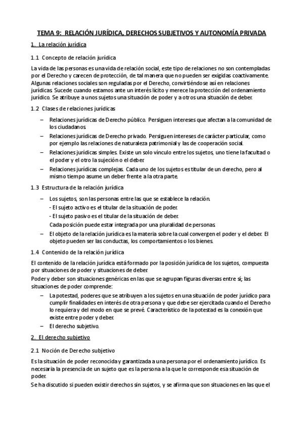 Miniatura del documento Tema 9 Relación jurídica- derechos subjetivos y autonomía priavada.pdf