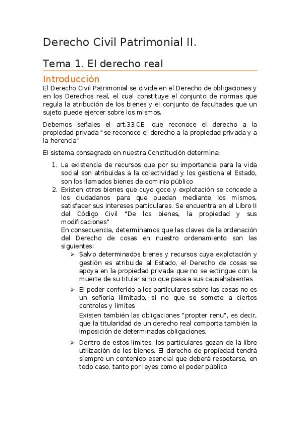 Miniatura del documento Derecho Civil Patrimonial II. Tema 1 Derechos reales.docx