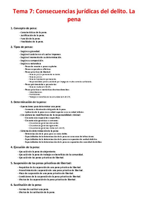 Miniatura del documento Tema 7 - Consecuencias jurídicas del delito. La pena.pdf